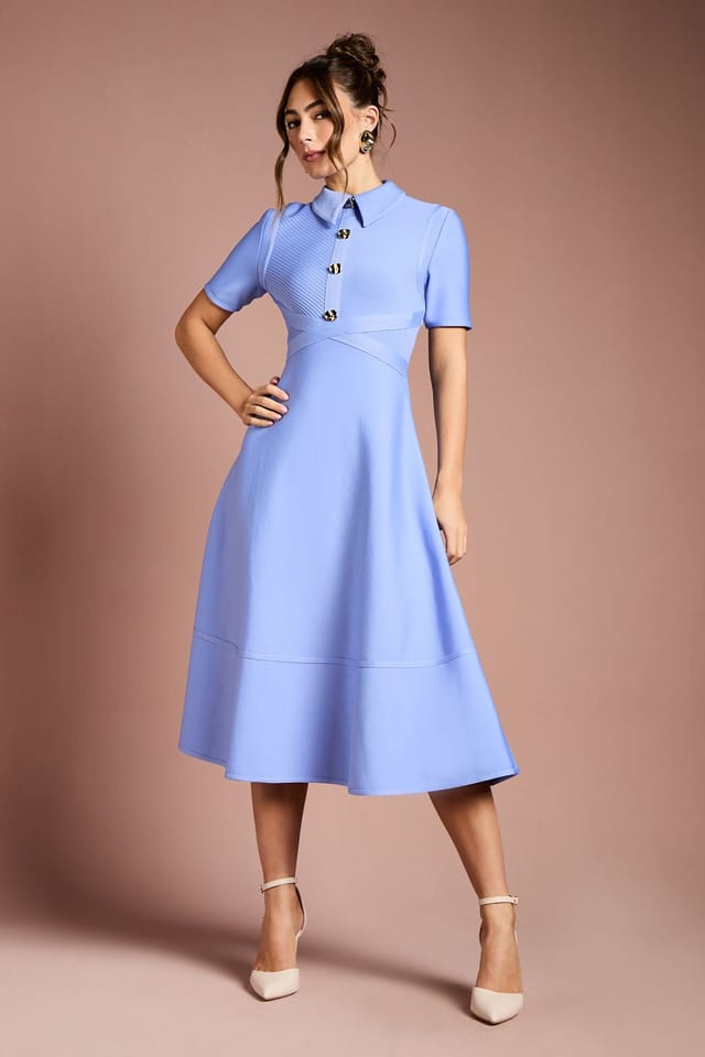 Coast Coast Women's Bandage Knit Short Sleeve Shirt Midi Dress in Blue - 2