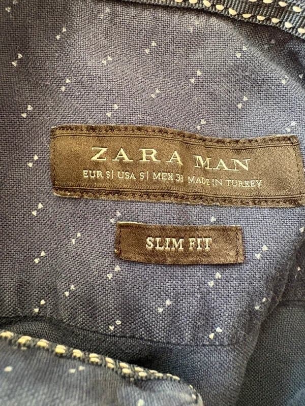 Zara Man Zara Man Slim Fit Navy Short Sleeve Shirt Size S Smart Casual Dot Print Summer Shirt