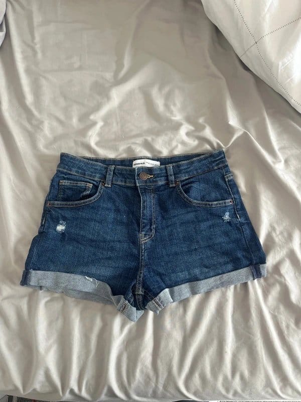 Bershka Blue Denim High-Waisted Shorts