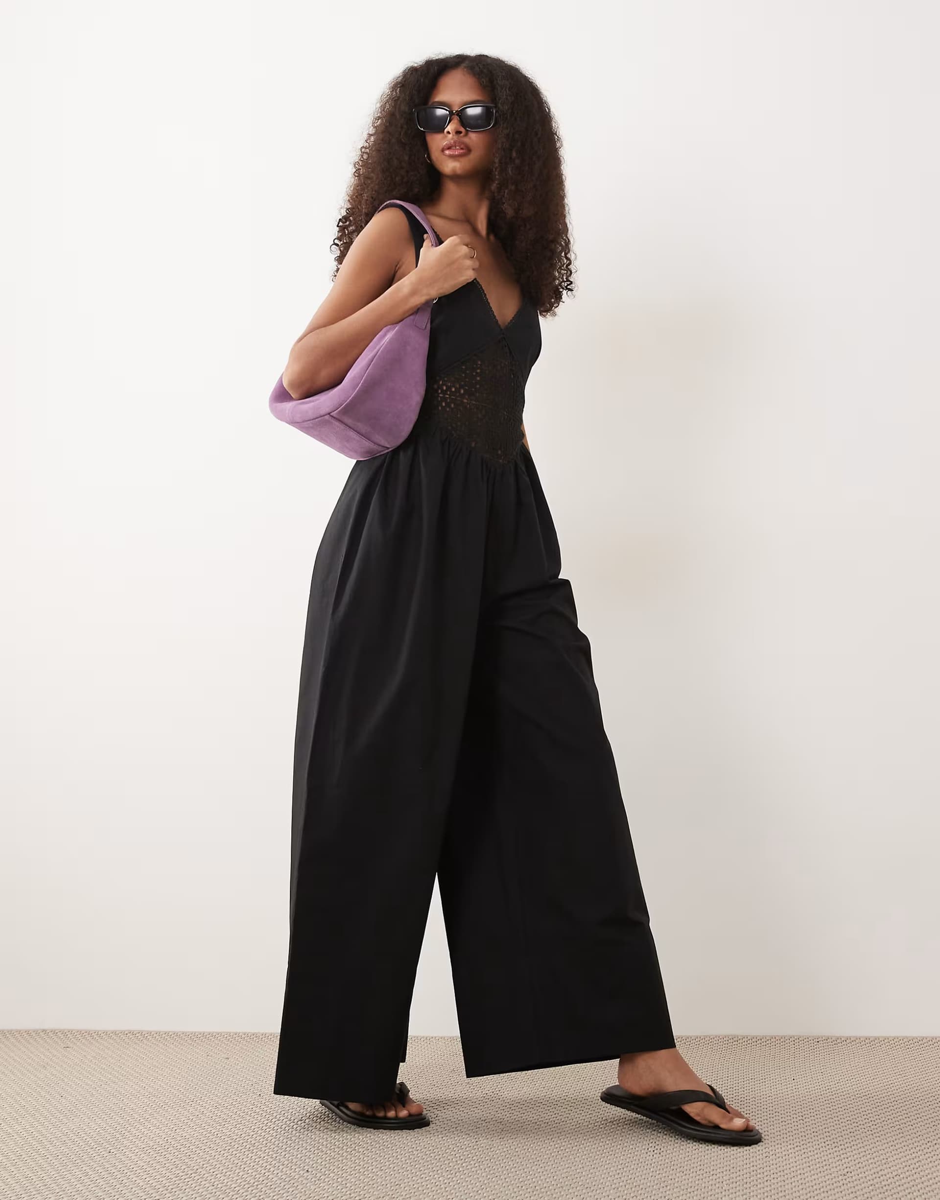 ASOS ASOS DESIGN jumpsuit with crochet waist panel with in black