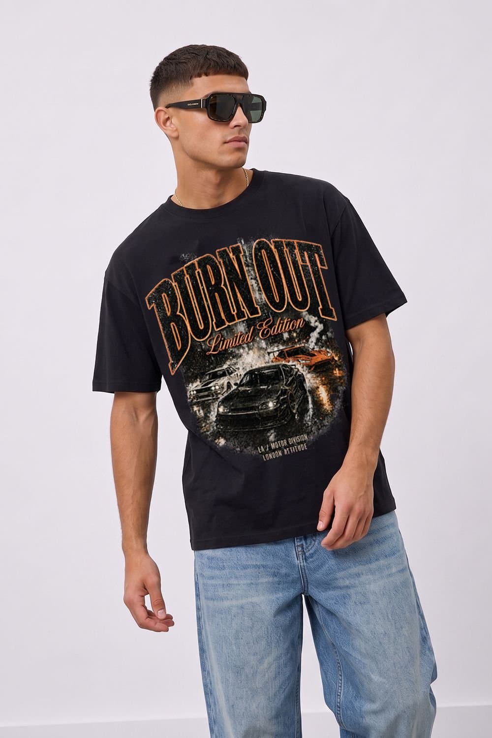 LONDON ATTITUDE LONDON ATTITUDE Men's Worldwide Global Edition Oversized Heavyweight Graphic T-Shirt in Black
