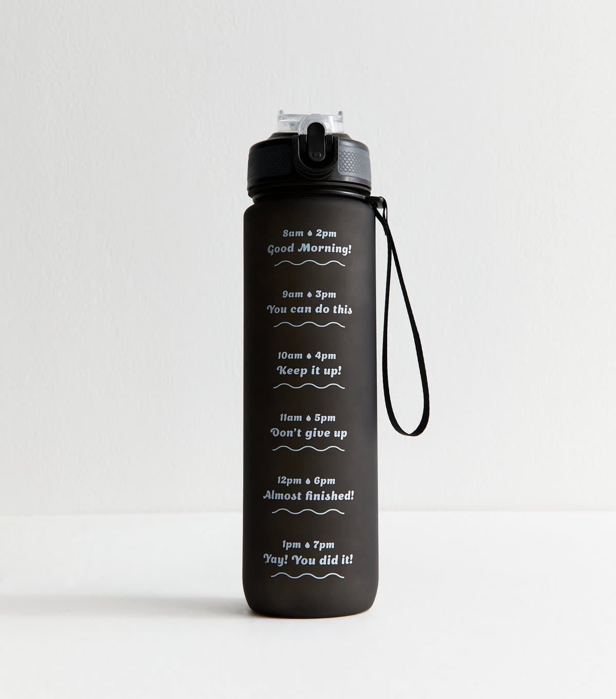 New Look Black Pop Lid Straw 1L Message Water Bottle New Look