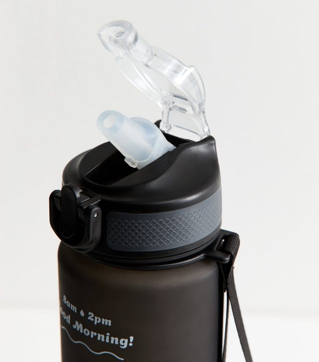 New Look Black Pop Lid Straw 1L Message Water Bottle New Look - 2