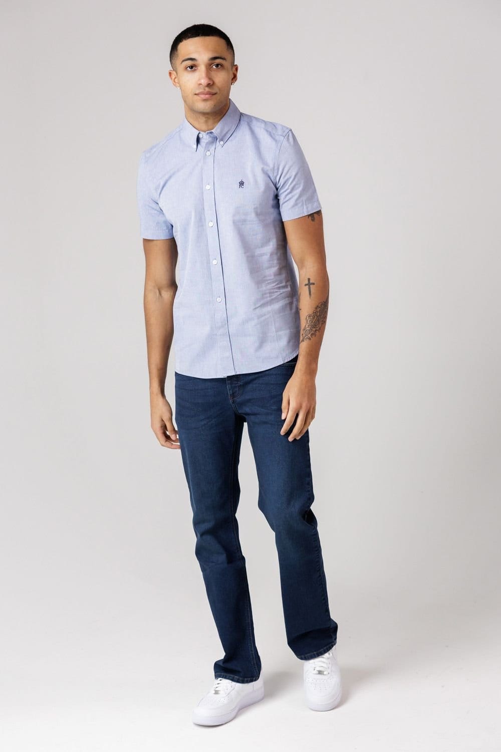 French Connection French Connection Men's Cotton Short Sleeve Oxford Shirt in Navy - 4