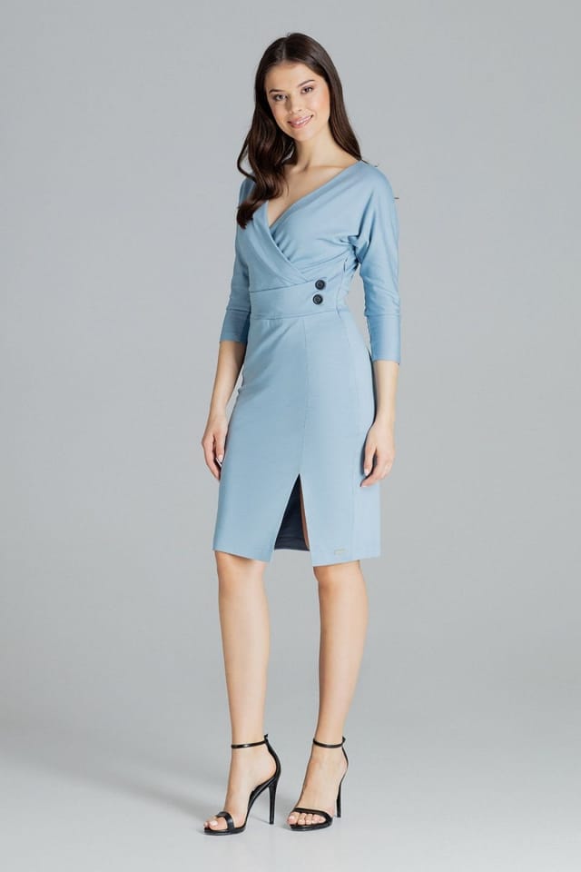 Love Lace Love Lace Women's Blue Fitted Midi Kimono Sleeve Dress - 2