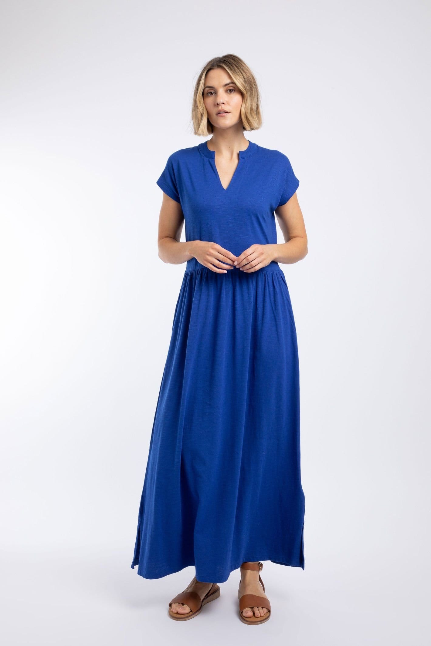 Weird Fish Weird Fish Women's Reed Plain Jersey Notch Neck Maxi dress in Blue - 4