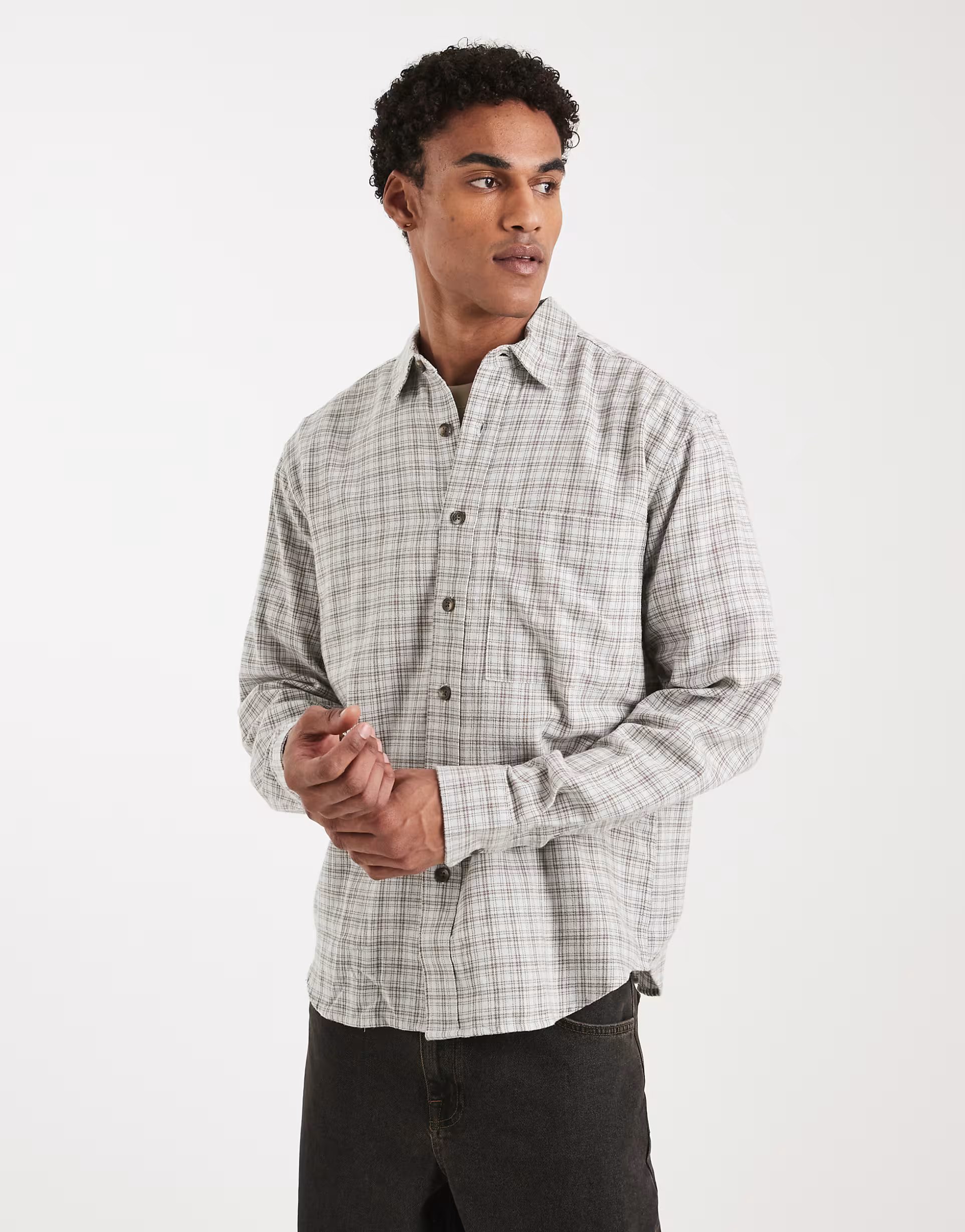 ASOS ONLY & SONS loose fit shirt in beige check - 1