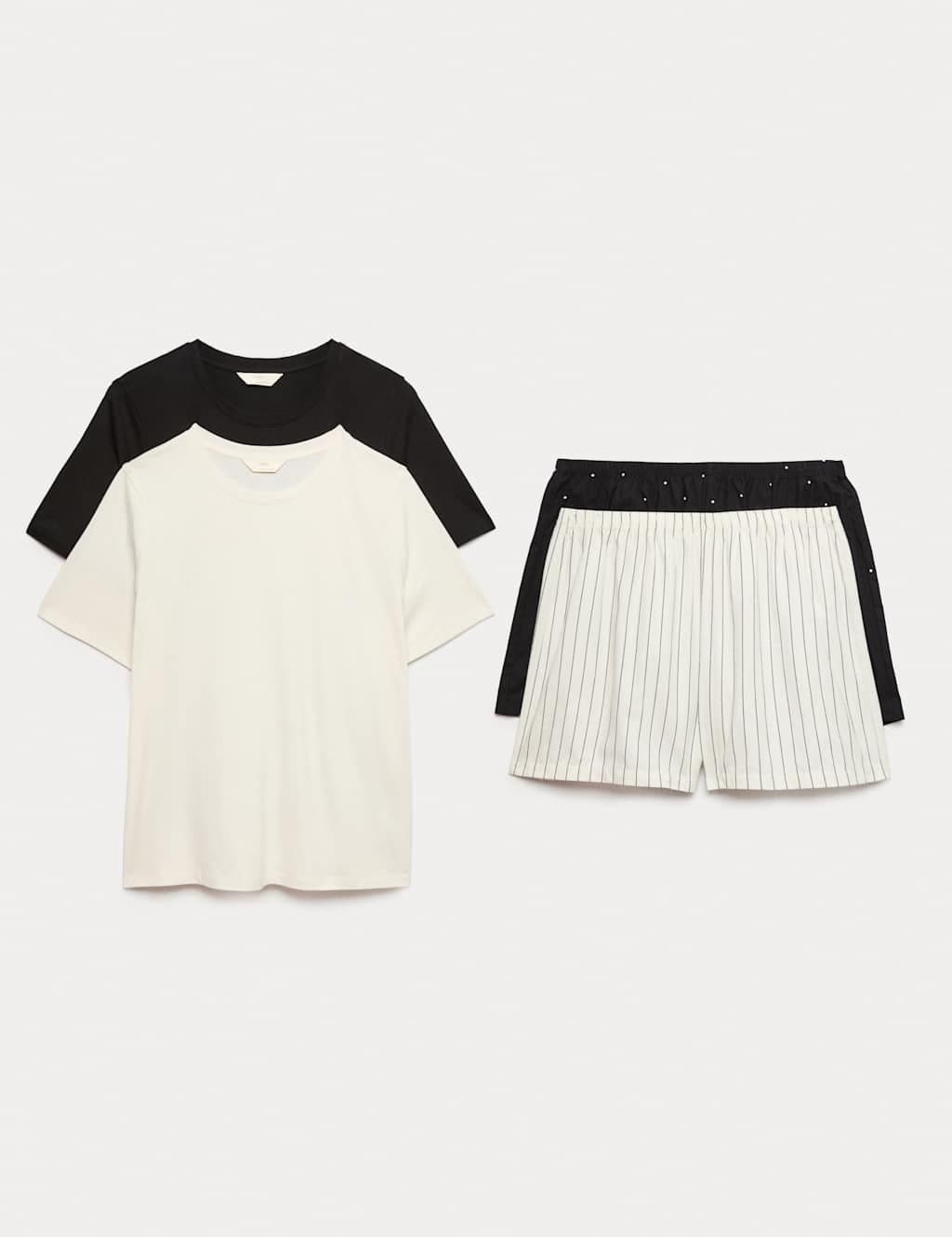 Marks & Spencer M&S 2 Pack Cotton Rich Jersey Woven Shortie Pyjama Sets Ivory Mix