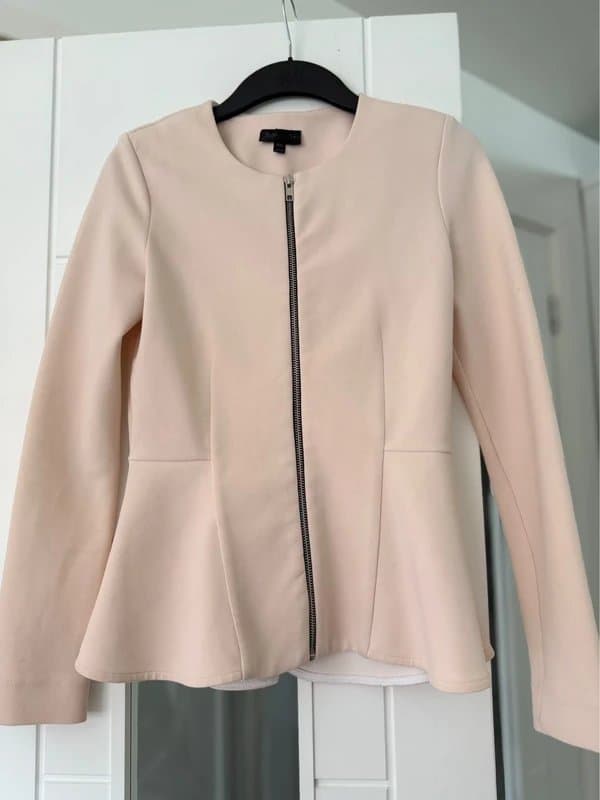 Topshop Topshop powder pink peplum jacket with zip size: 10