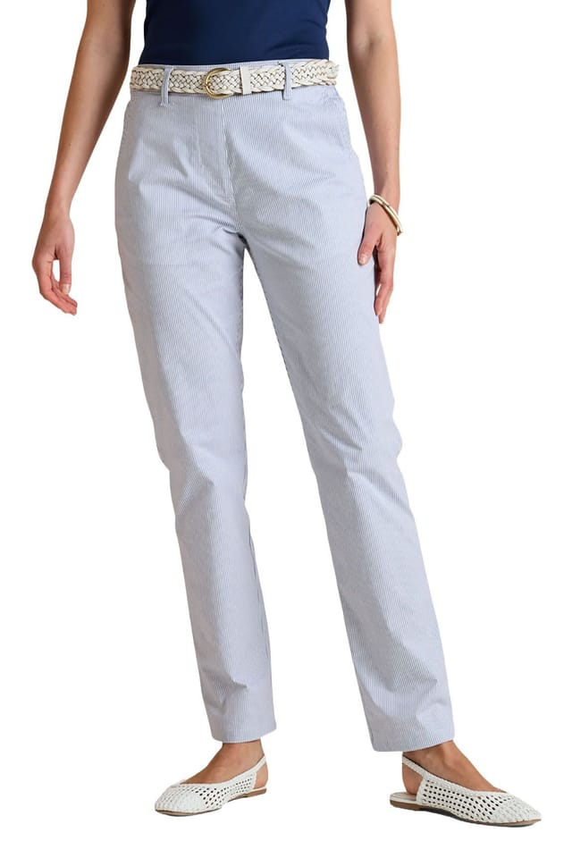 Amber Amber Women's Stripe Chino Pull‑On Trousers, Stretch Cotton Flat‑Front Chinos with in White - 2
