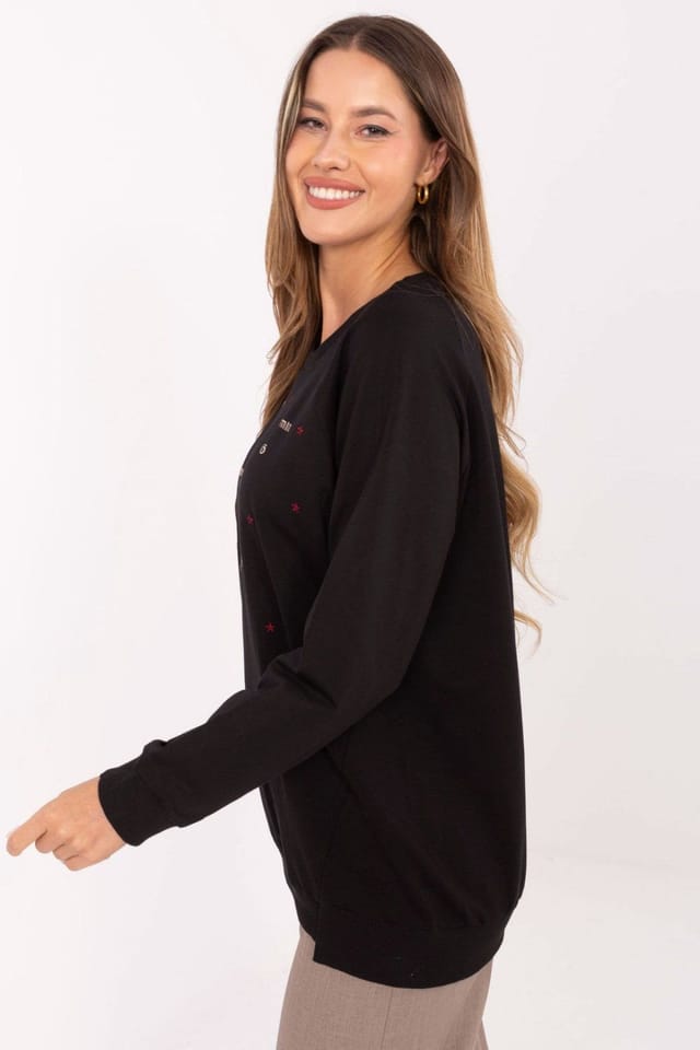 Love Lace Love Lace Women's Cotton Elastane Sweatshirt with Front Embroidery in Black - 2