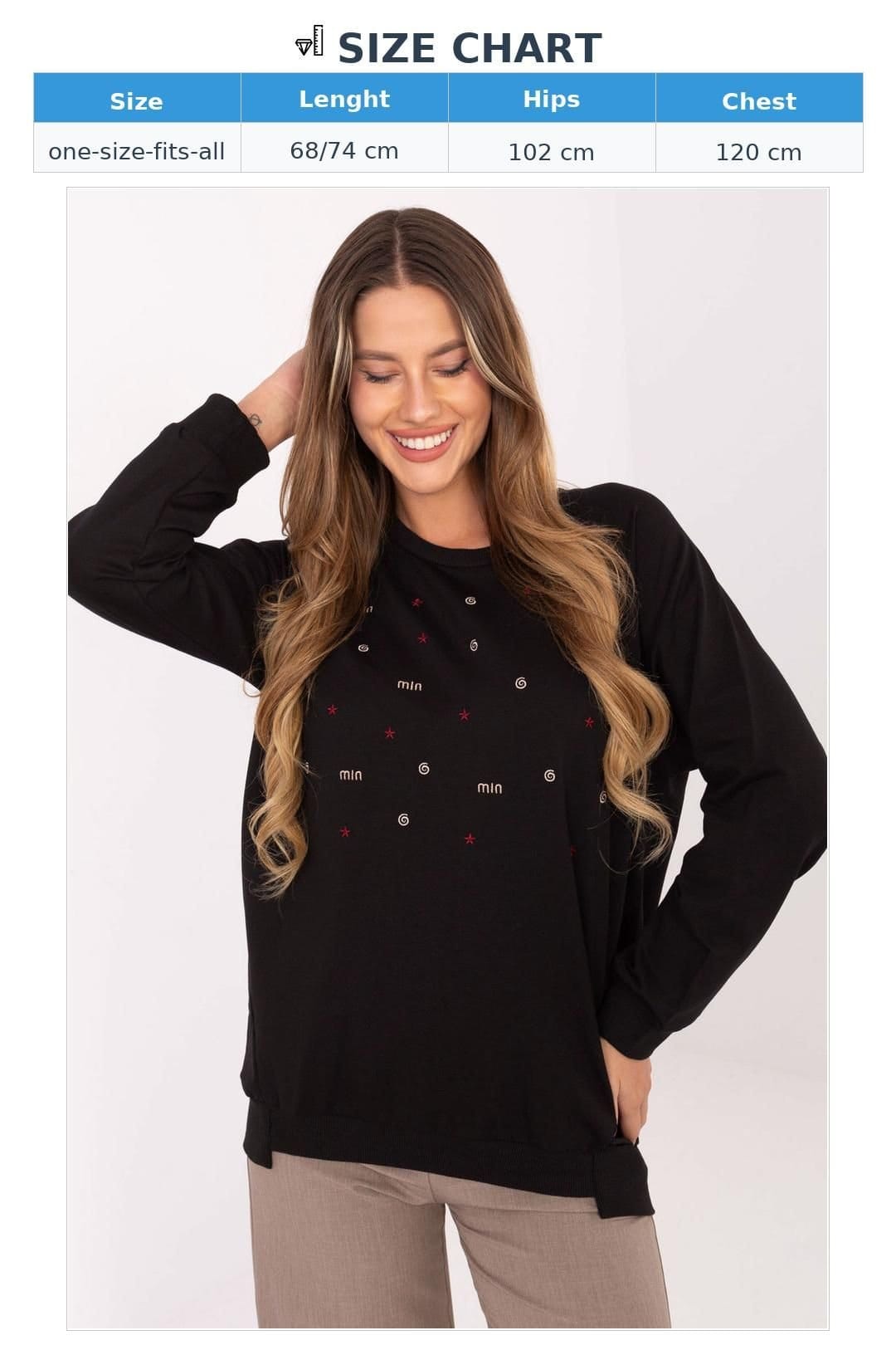 Love Lace Love Lace Women's Cotton Elastane Sweatshirt with Front Embroidery in Black - 4