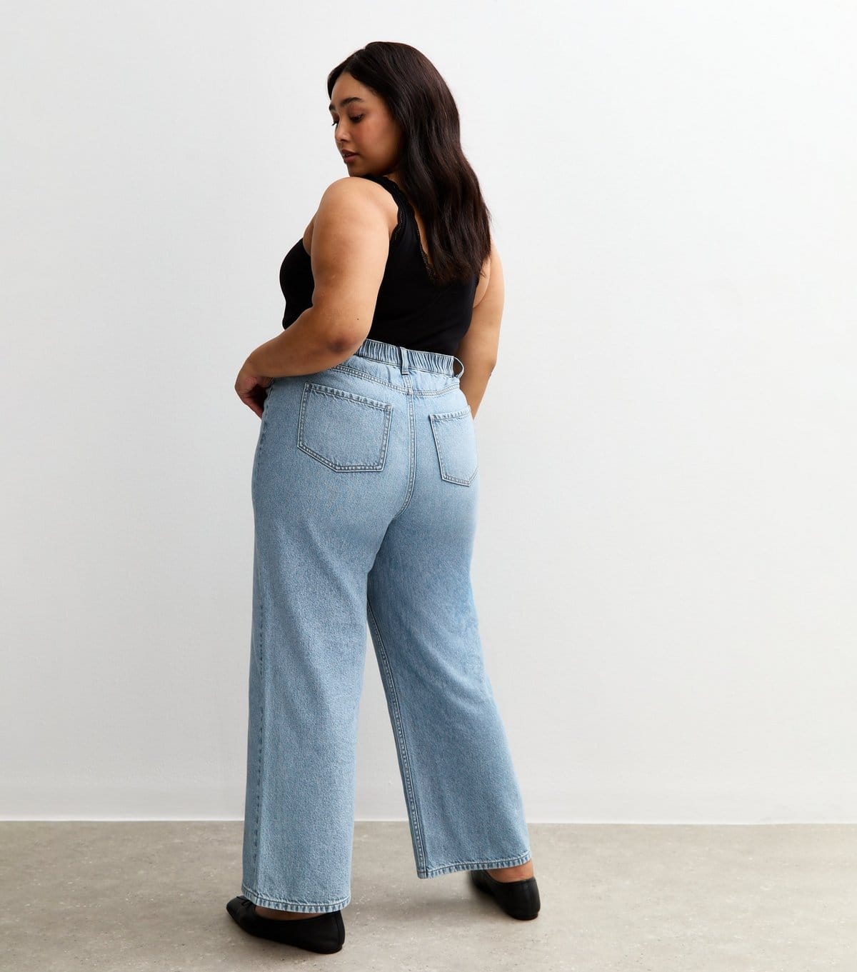 New Look Women's Plus Size Light Blue Elasticated Wide Leg Jeans Curves New Look - 4