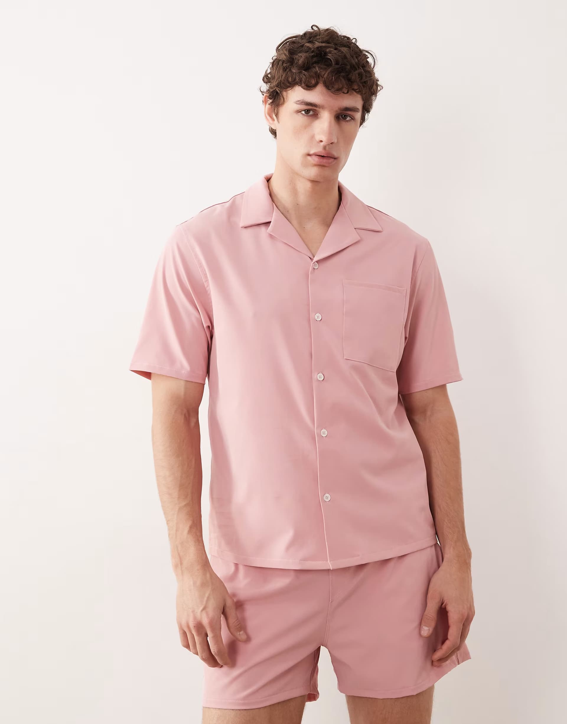 ASOS Free Society short sleeve beach shirt in faded red