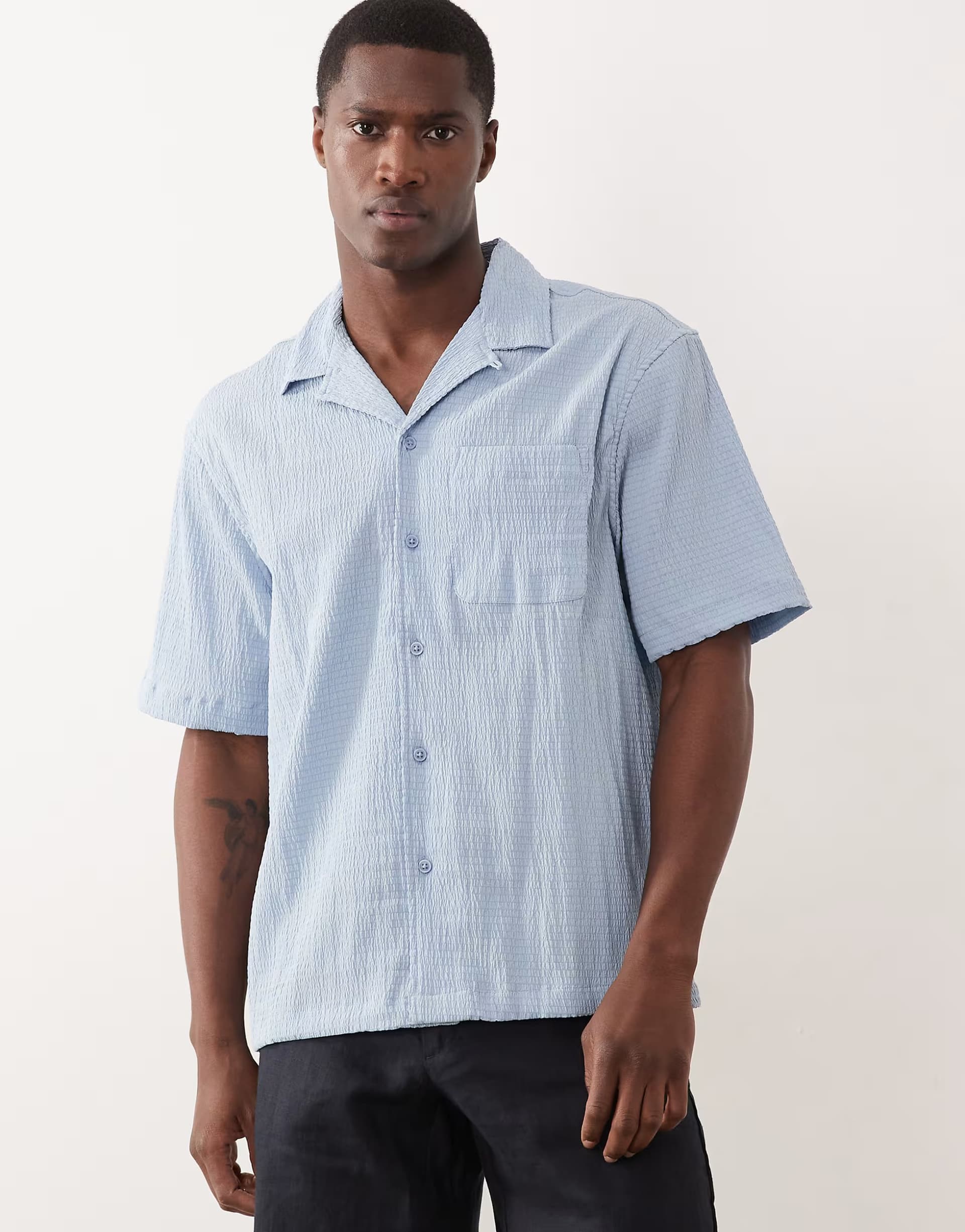 ASOS River Island regular fit seersucker shirt in light blue