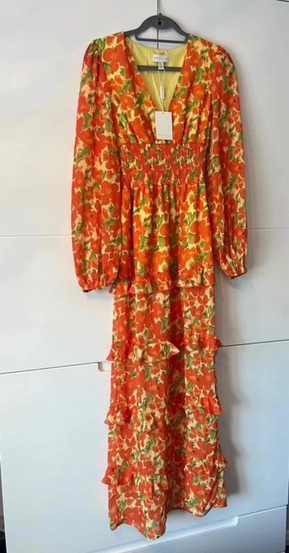 pretty lavish maxi dress in orange and yellow floral
