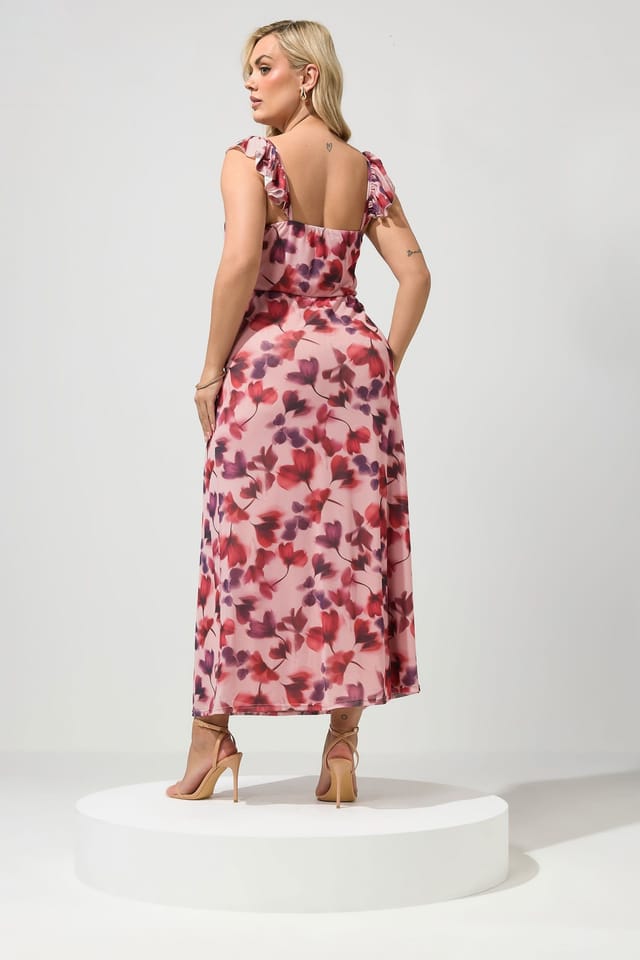 Yours Yours Women's Floral Keyhole Ruffle Maxi Dress in Pink - 3