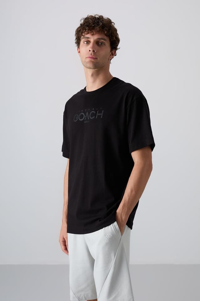 Tommy Life Tommy Life Men's Oversized Logo Patch Crew Neck T-Shirt in Black - 2