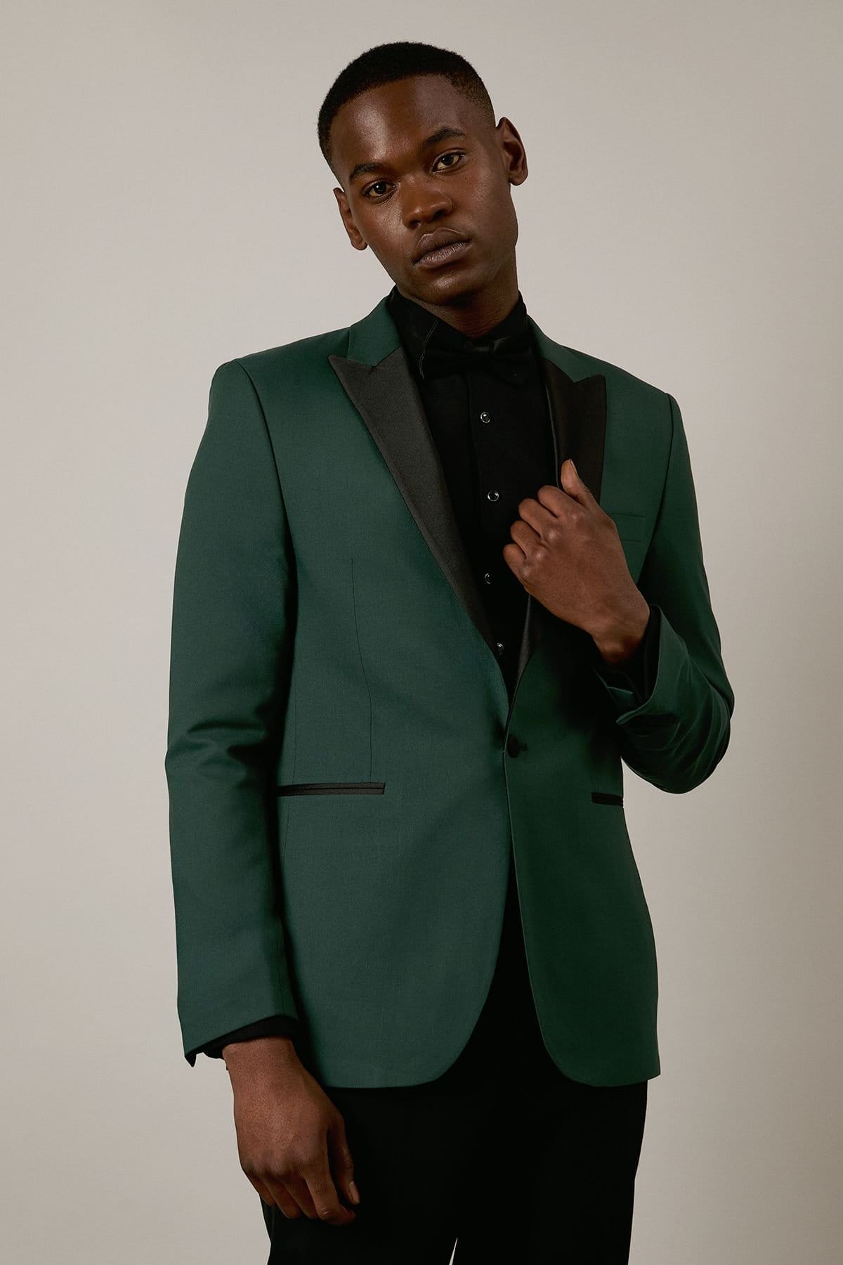 Burton Men's Dark Green Tailored Fit Peak Collar Tuxedo Jacket