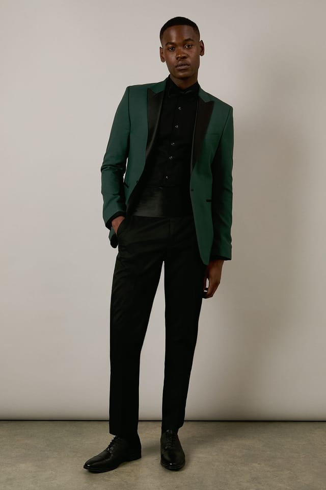 Burton Burton Men's Dark Green Tailored Fit peak Collar Tuxedo Jacket - 2