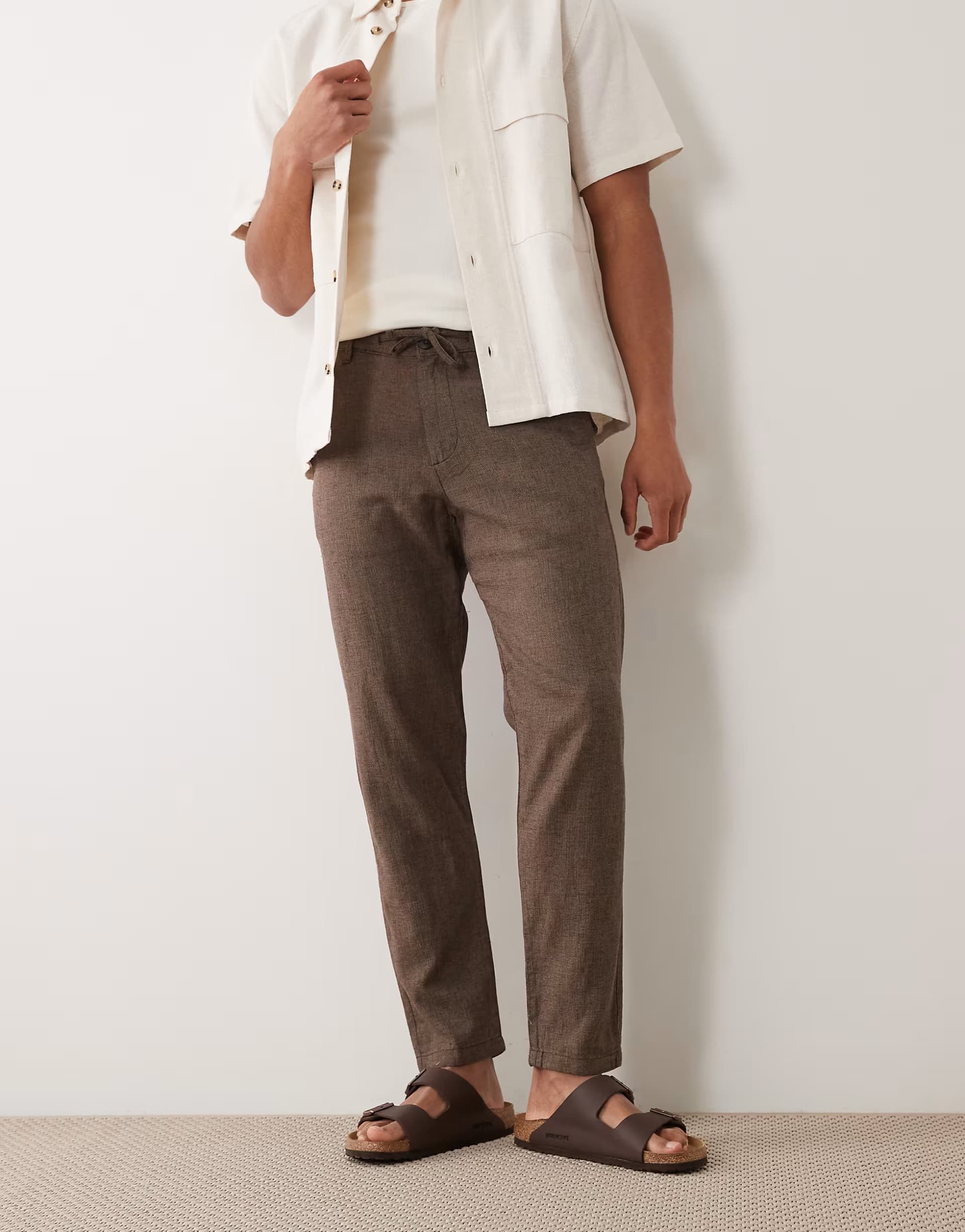 ASOS Selected linen blend drawstring trousers in brown