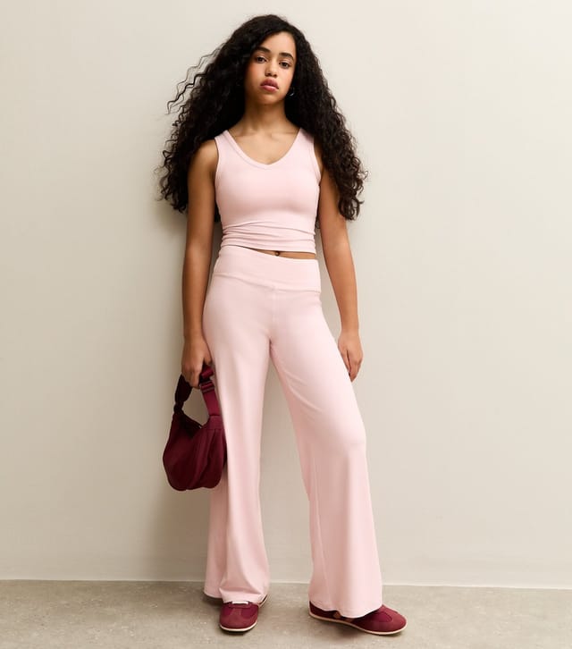 New Look Girls' Light Pink Stretchy Wide Leg Leggings New Look - 2