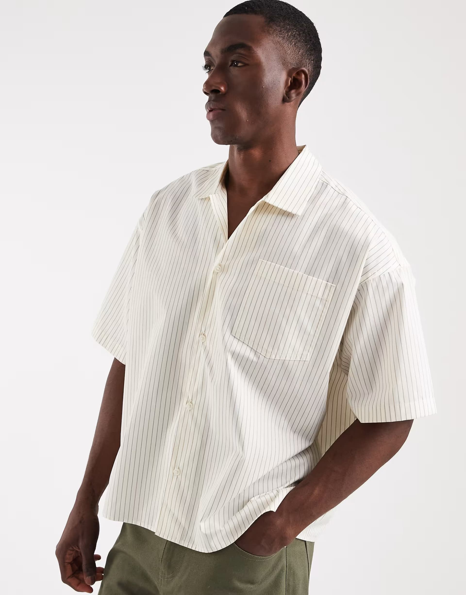 ASOS Jack & Jones boxy poplin shirt in yellow stripe