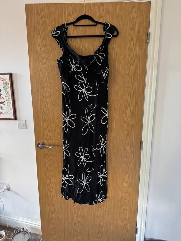 ASOS Design ASOS design black floral dress size 16 cowl neck midi dress