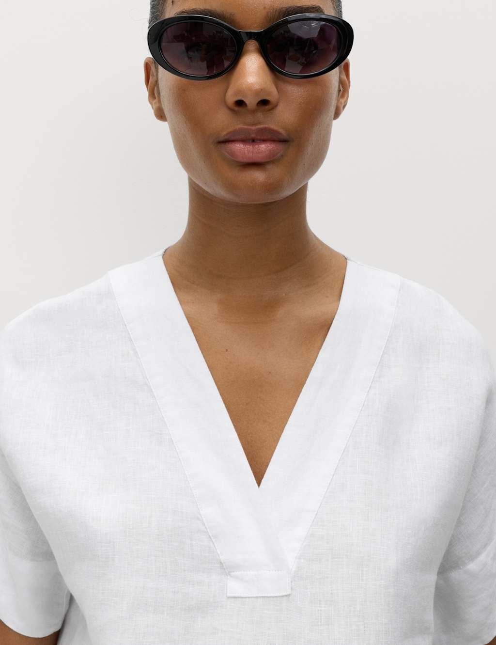 Marks & Spencer M&S Pure Linen V-Neck Popover Top White - 2