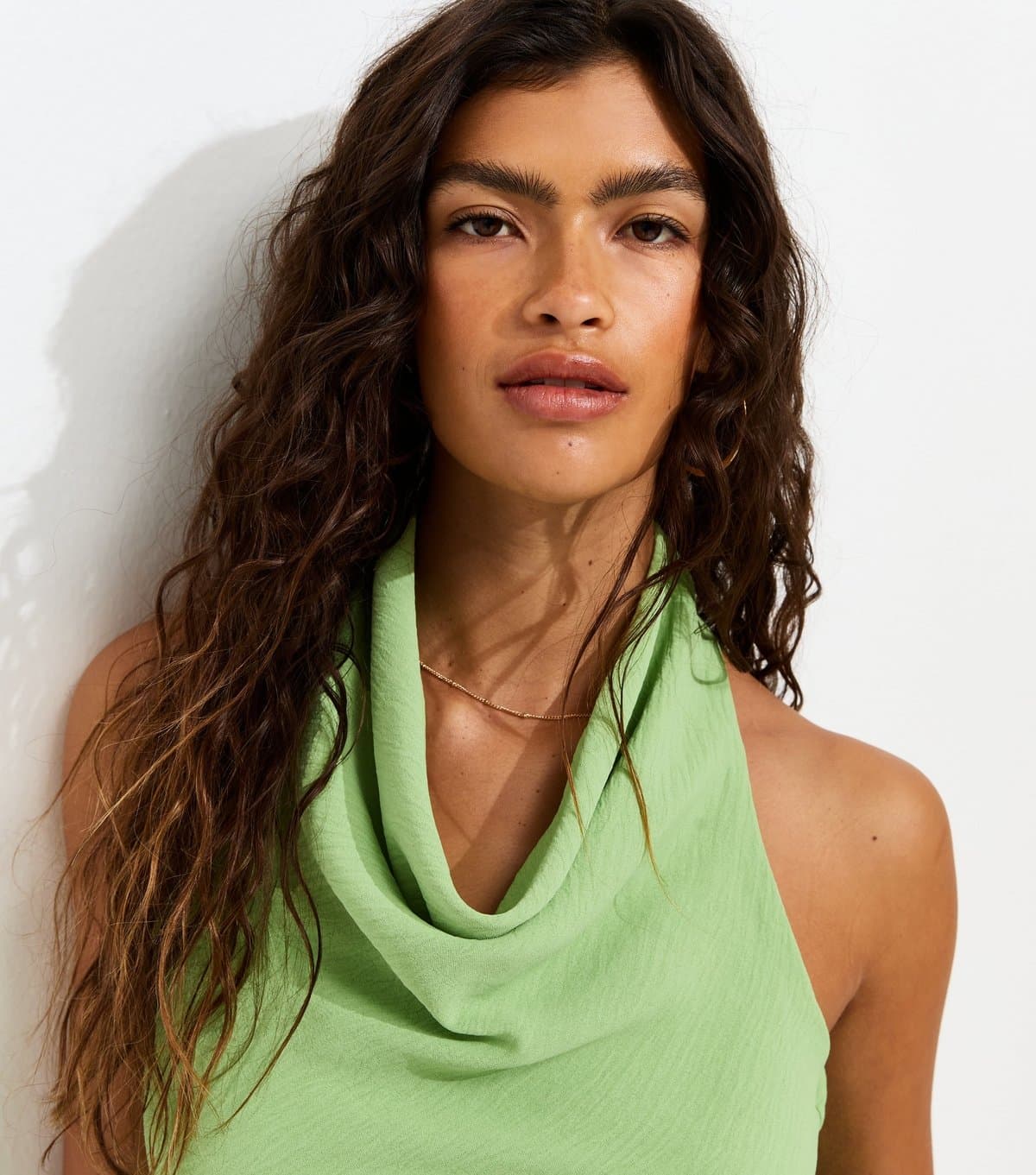 New Look Women's Bright Green Cowl Halter Neck Top New Look