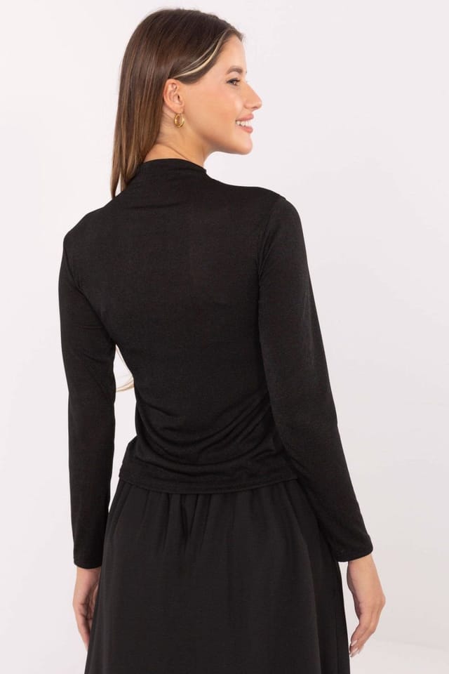Love Lace Love Lace Women's Fitted Long Sleeve Turtleneck Blouse in Black - 3