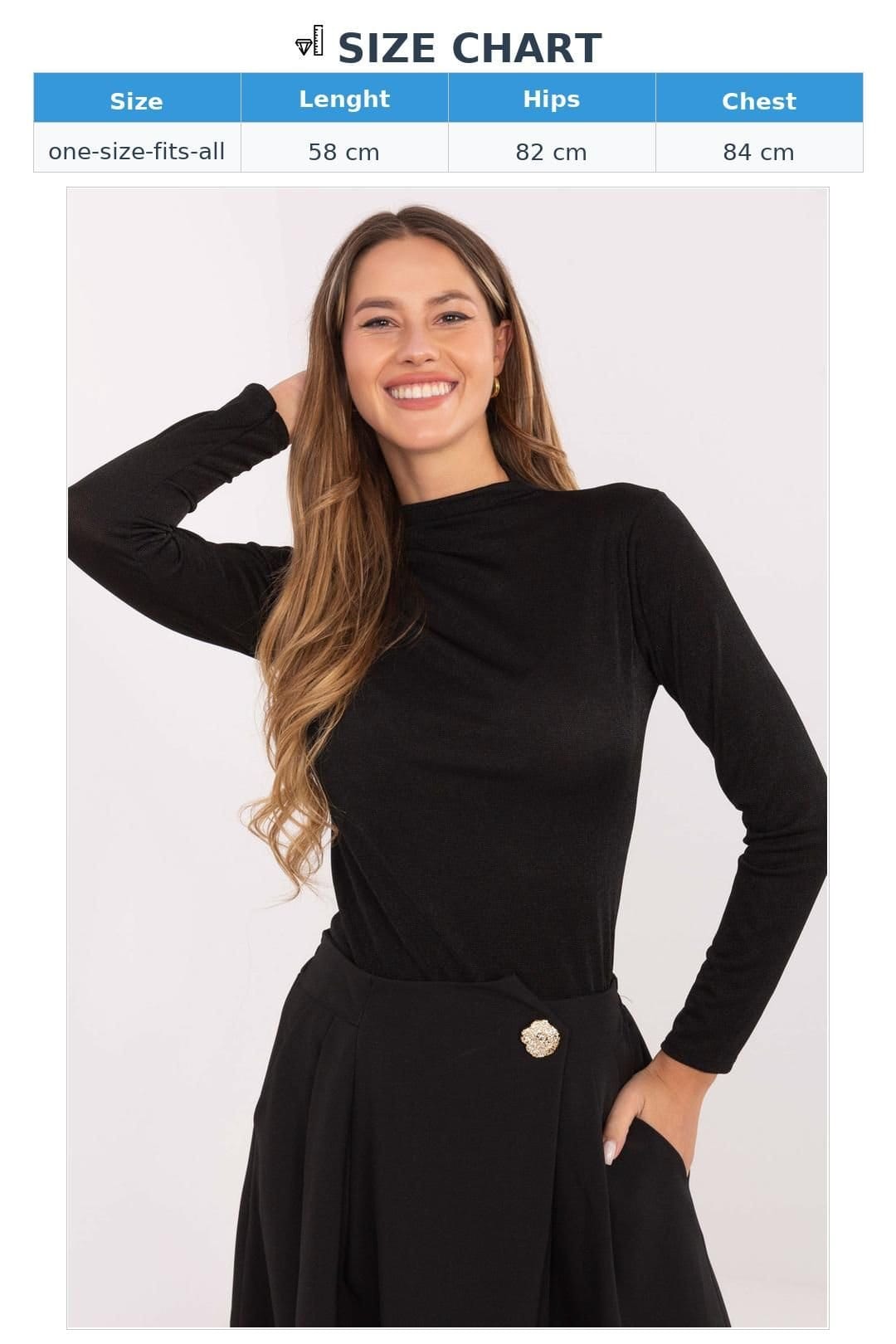 Love Lace Love Lace Women's Fitted Long Sleeve Turtleneck Blouse in Black - 4