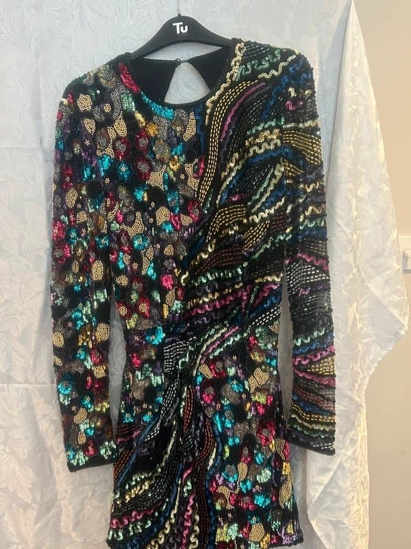 ASOS ASOS Multi Colour Embellished Sequin Long Sleeve Backless Mini Dress 14