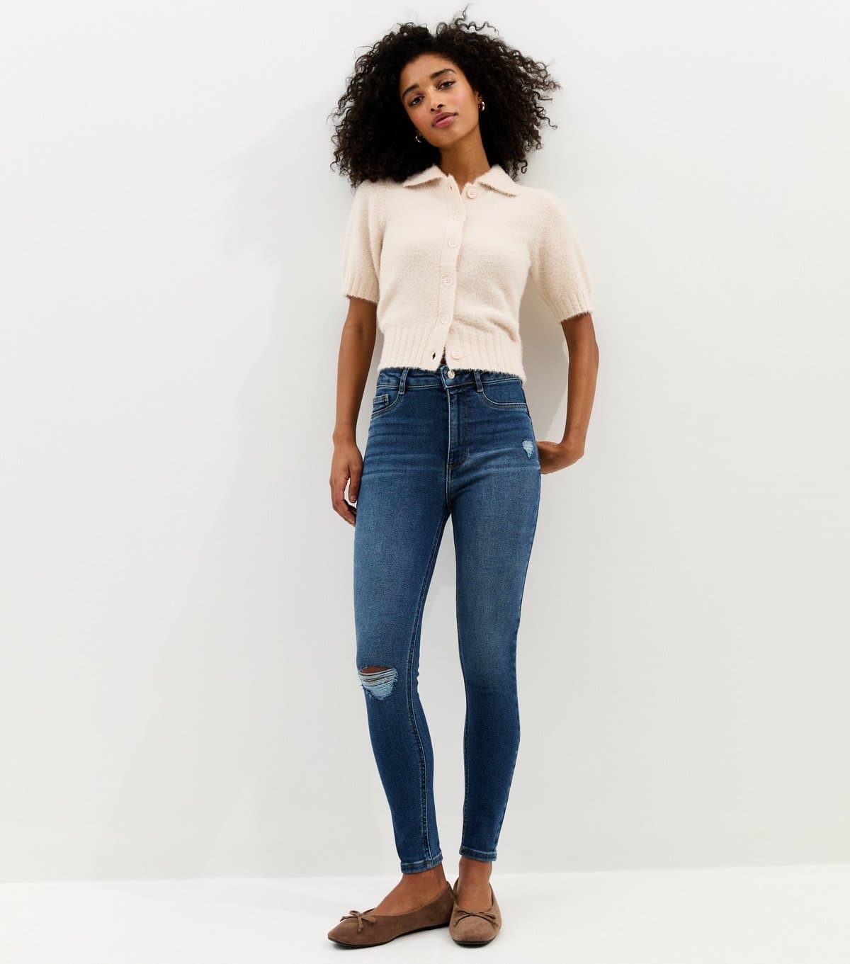 New Look Women's Blue Hallie Disco Ripped Super Skinny Jeans New Look