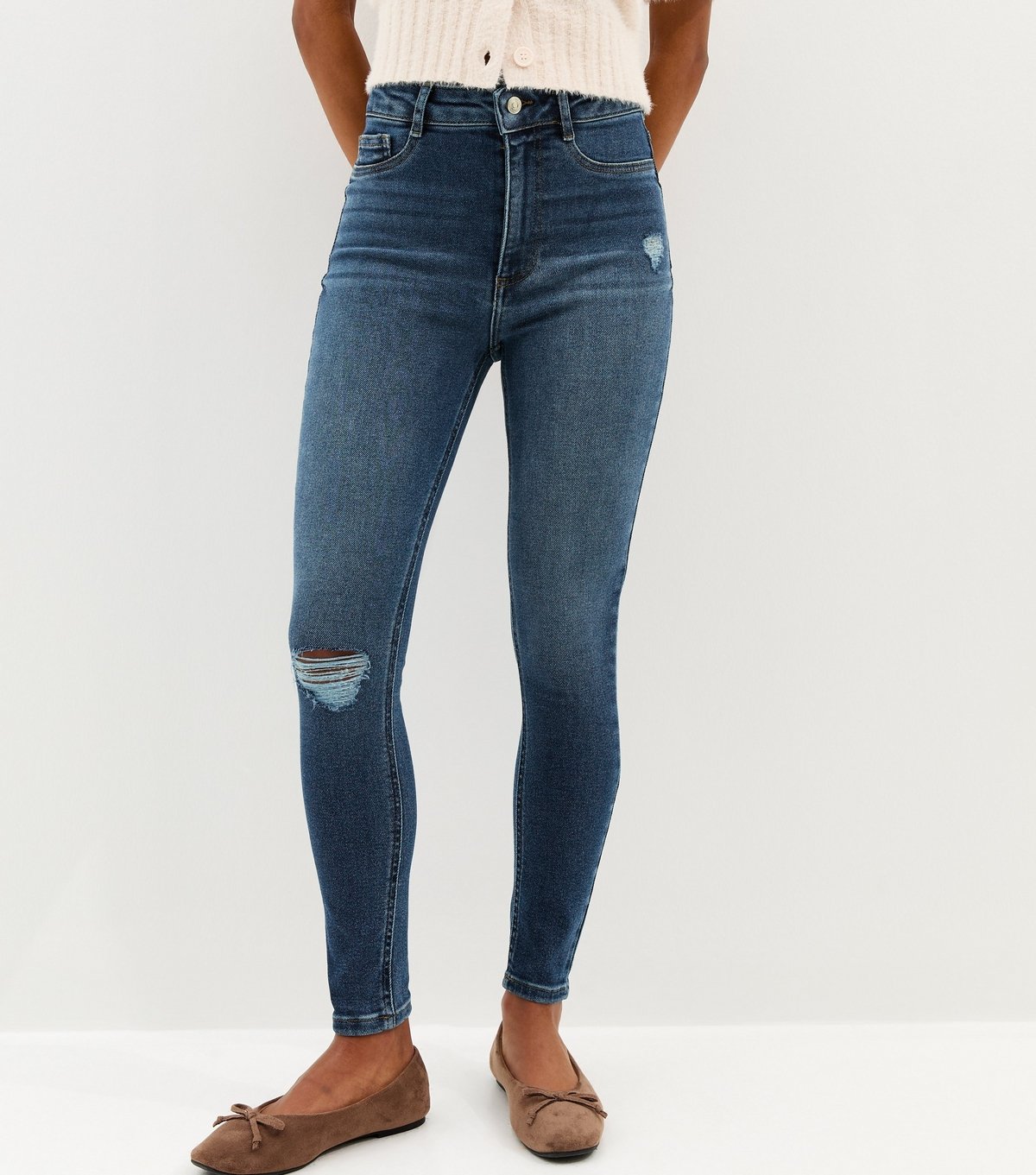 New Look Women's Blue Hallie Disco Ripped Super Skinny Jeans New Look - 3