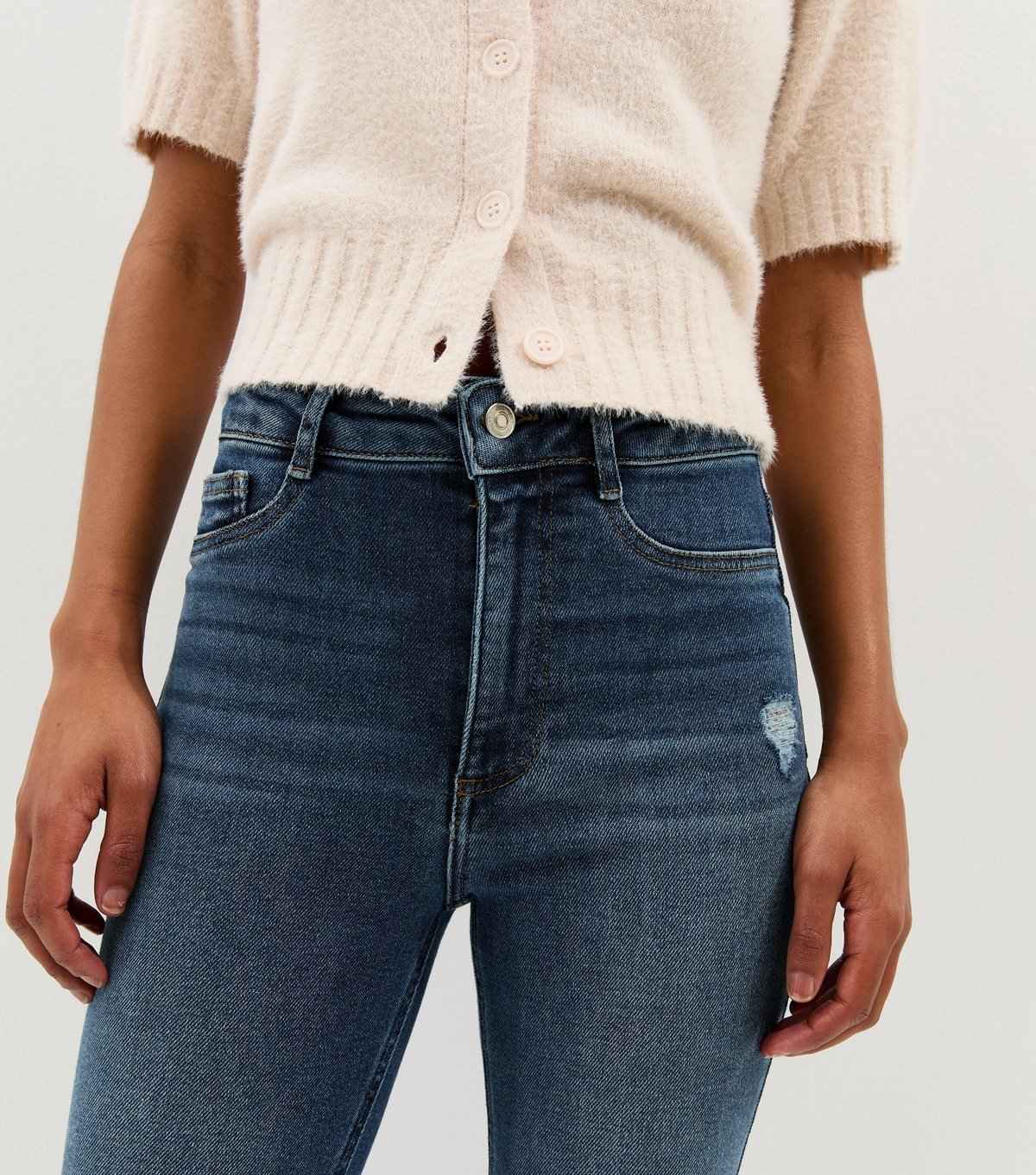 New Look Women's Blue Hallie Disco Ripped Super Skinny Jeans New Look - 4