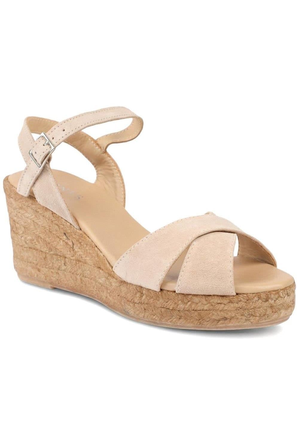 Jones Bootmaker Jones Bootmaker Women's Raelina Leather Wedged Espadrilles in Light Sand