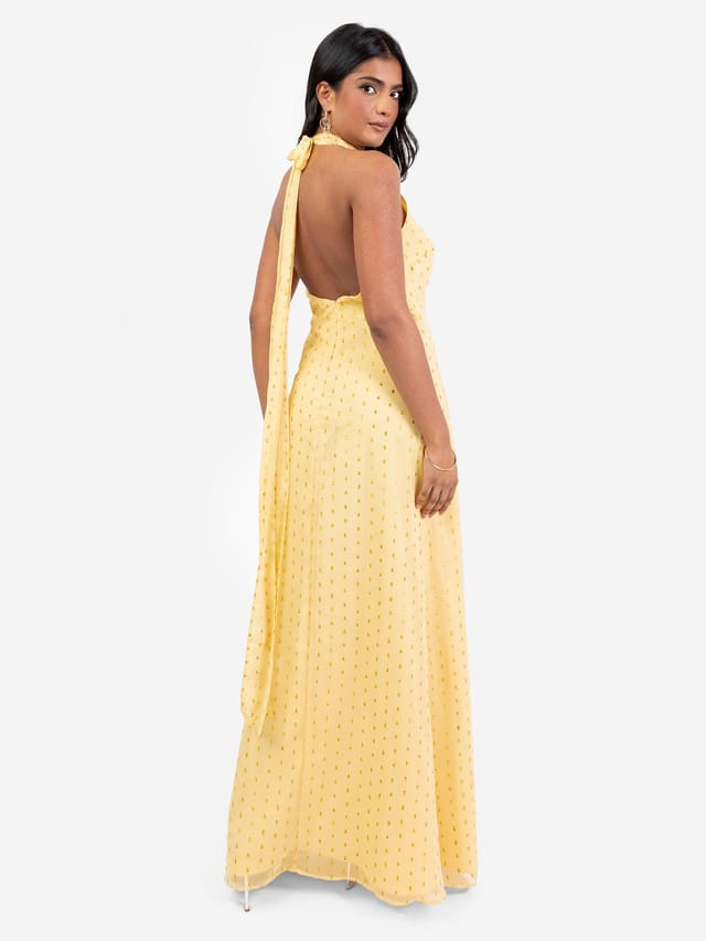 Anaya with Love Anaya with Love Women's Gold Foil Halter Neck Maxi Dress in Yellow - 3