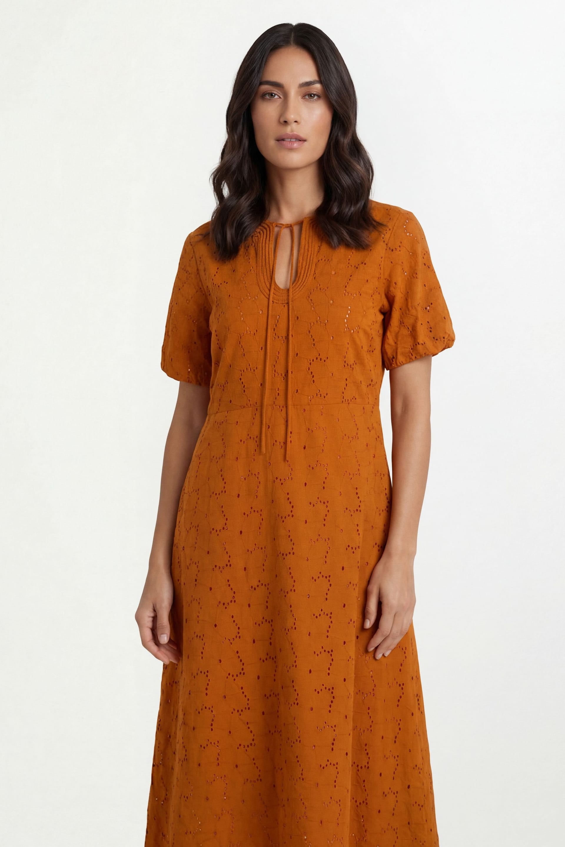 Wallis Wallis Women's Summer Broderie Smock Dress in Ginger - 4