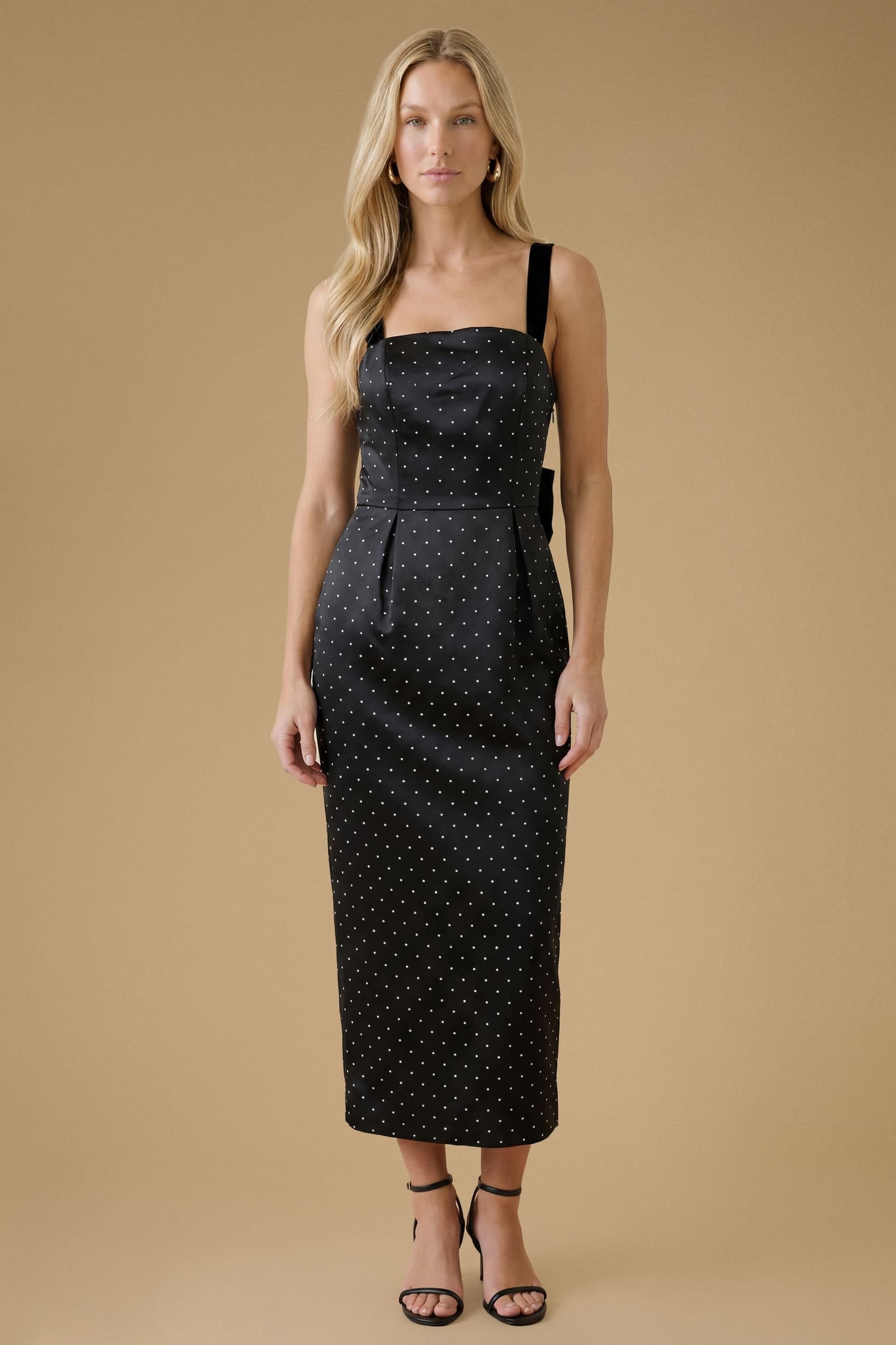 Oasis Oasis Women's Polkadot Bow Back Occasion Midaxi Dress in Mono