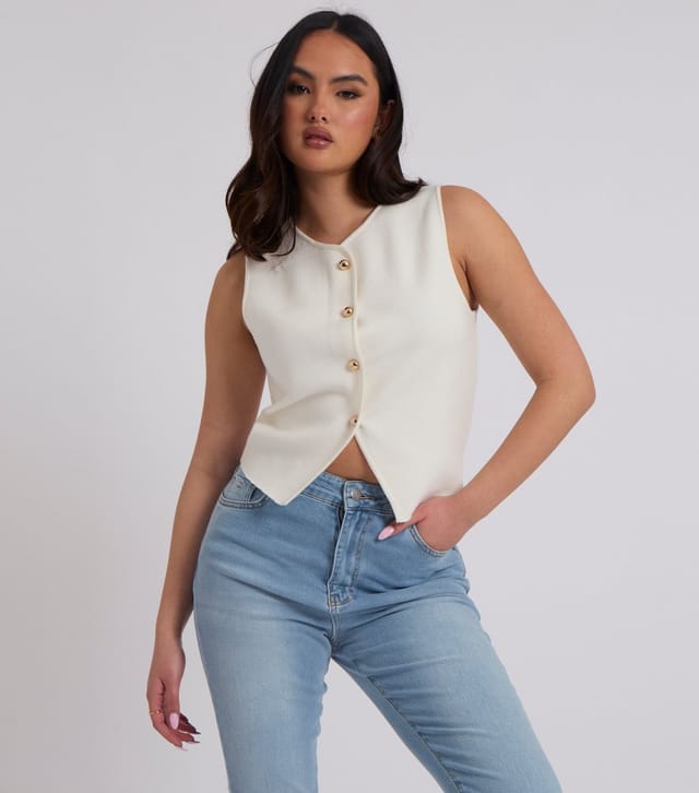 Urban Bliss Women's White Button Through Vest Urban Bliss New Look - 2