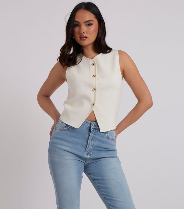 Urban Bliss Women's White Button Through Vest Urban Bliss New Look - 3