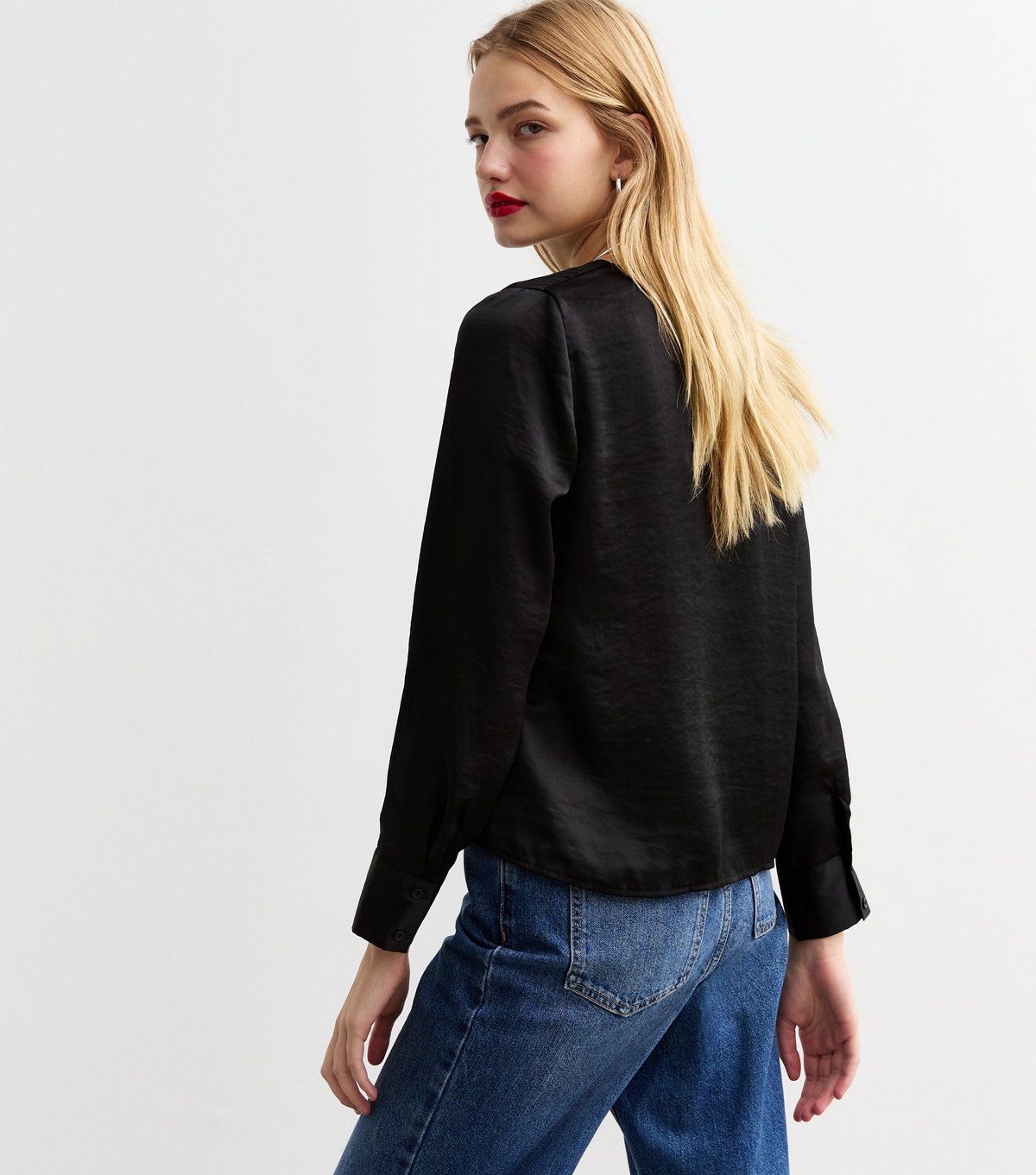 New Look Women's Black Tie Neck Satin Top New Look - 4