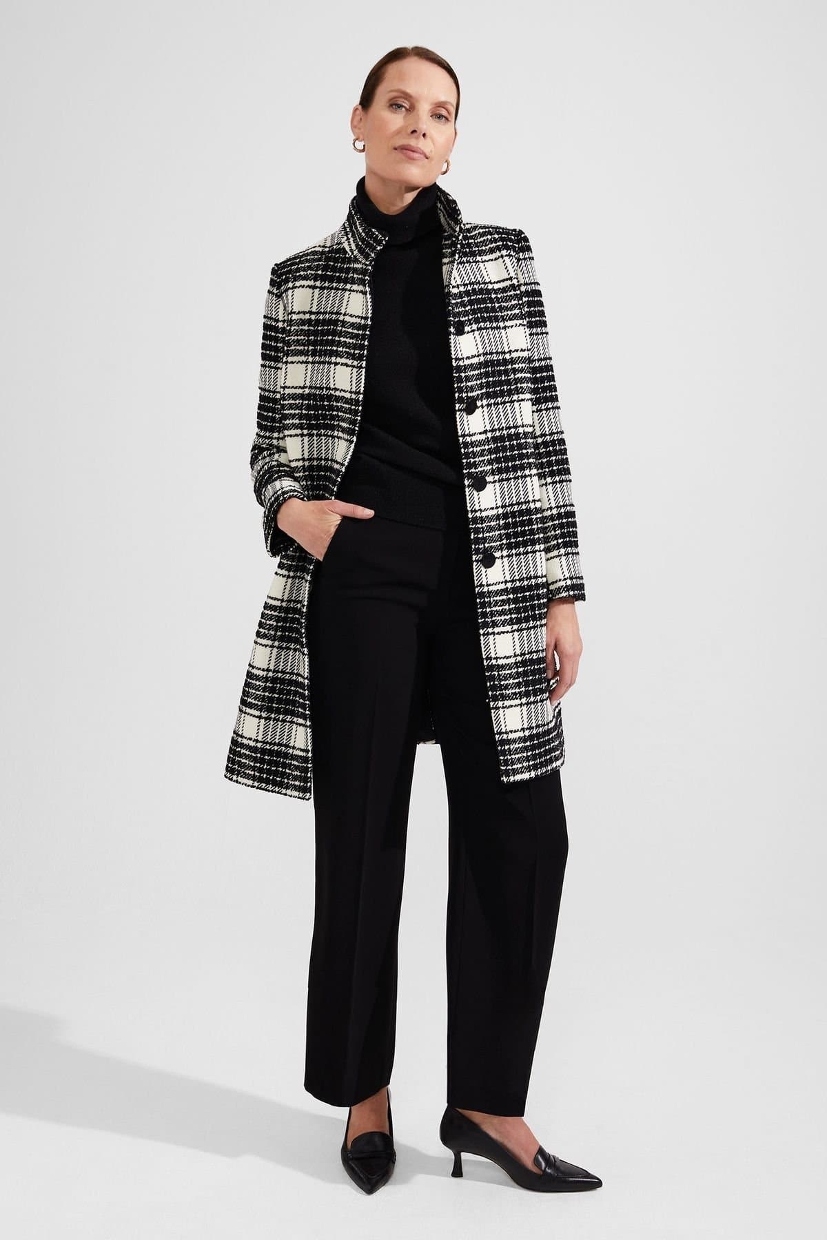 Hobbs London Hobbs London Women's Dani High Collar Checked Coat in Black