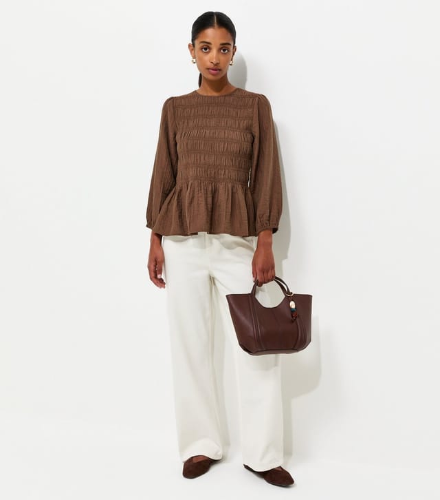 New Look Women's Dark Brown Shirred Long Sleeve Blouse New Look - 2
