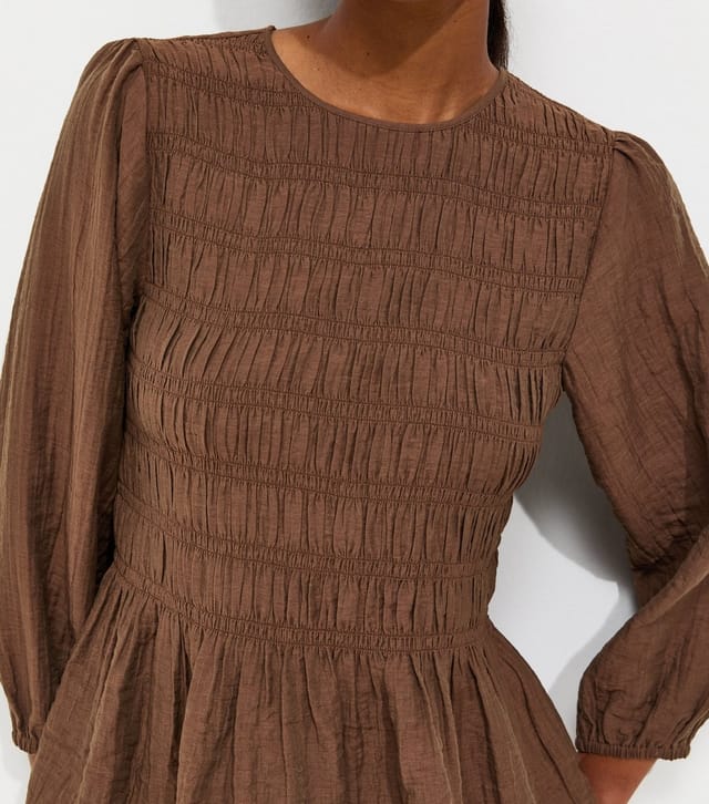 New Look Women's Dark Brown Shirred Long Sleeve Blouse New Look - 3