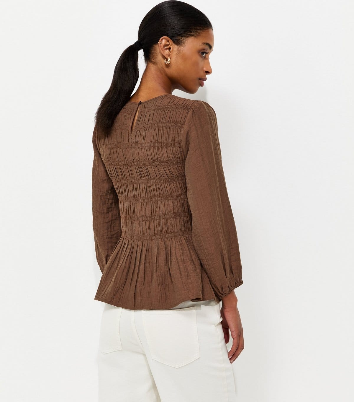 New Look Women's Dark Brown Shirred Long Sleeve Blouse New Look - 4