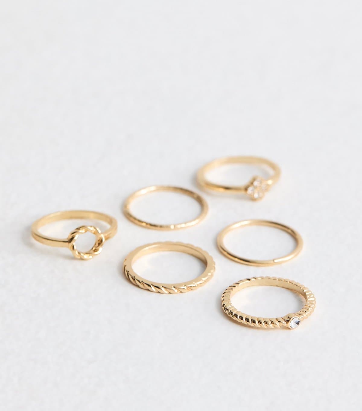 New Look 6 Pack of Gold Tone Flower Twist Diamanté Rings New Look