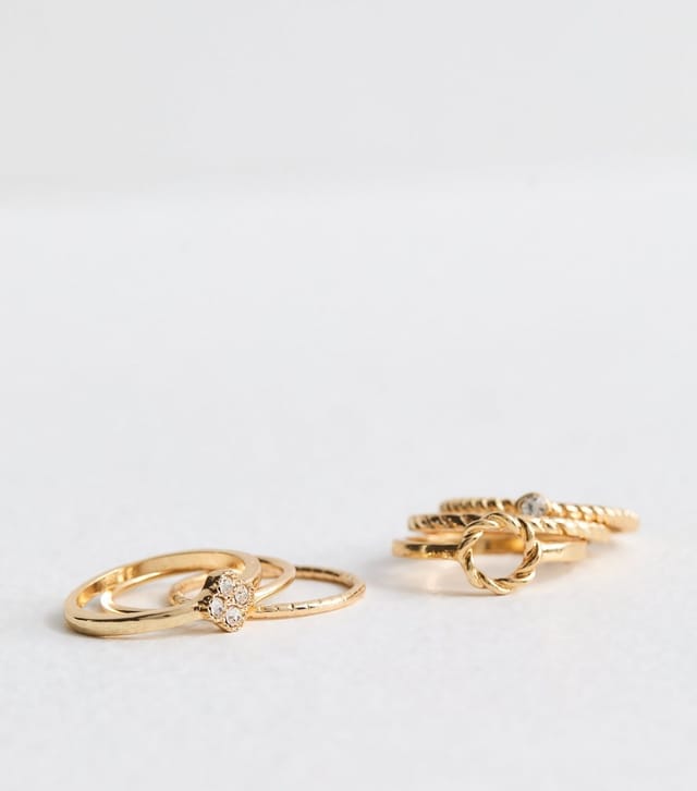 New Look 6 Pack of Gold Tone Flower Twist Diamanté Rings New Look - 2