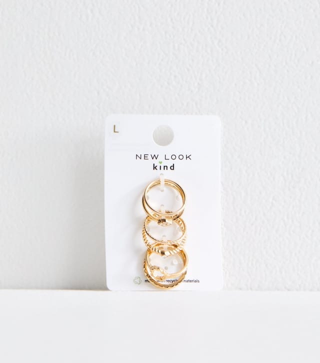 New Look 6 Pack of Gold Tone Flower Twist Diamanté Rings New Look - 3